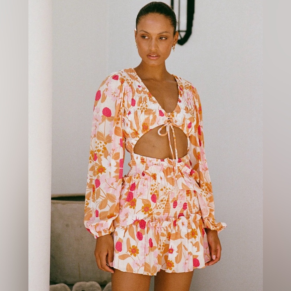 Sabo Lorde Floral Long Sleeve Cutout Dress - Size Small